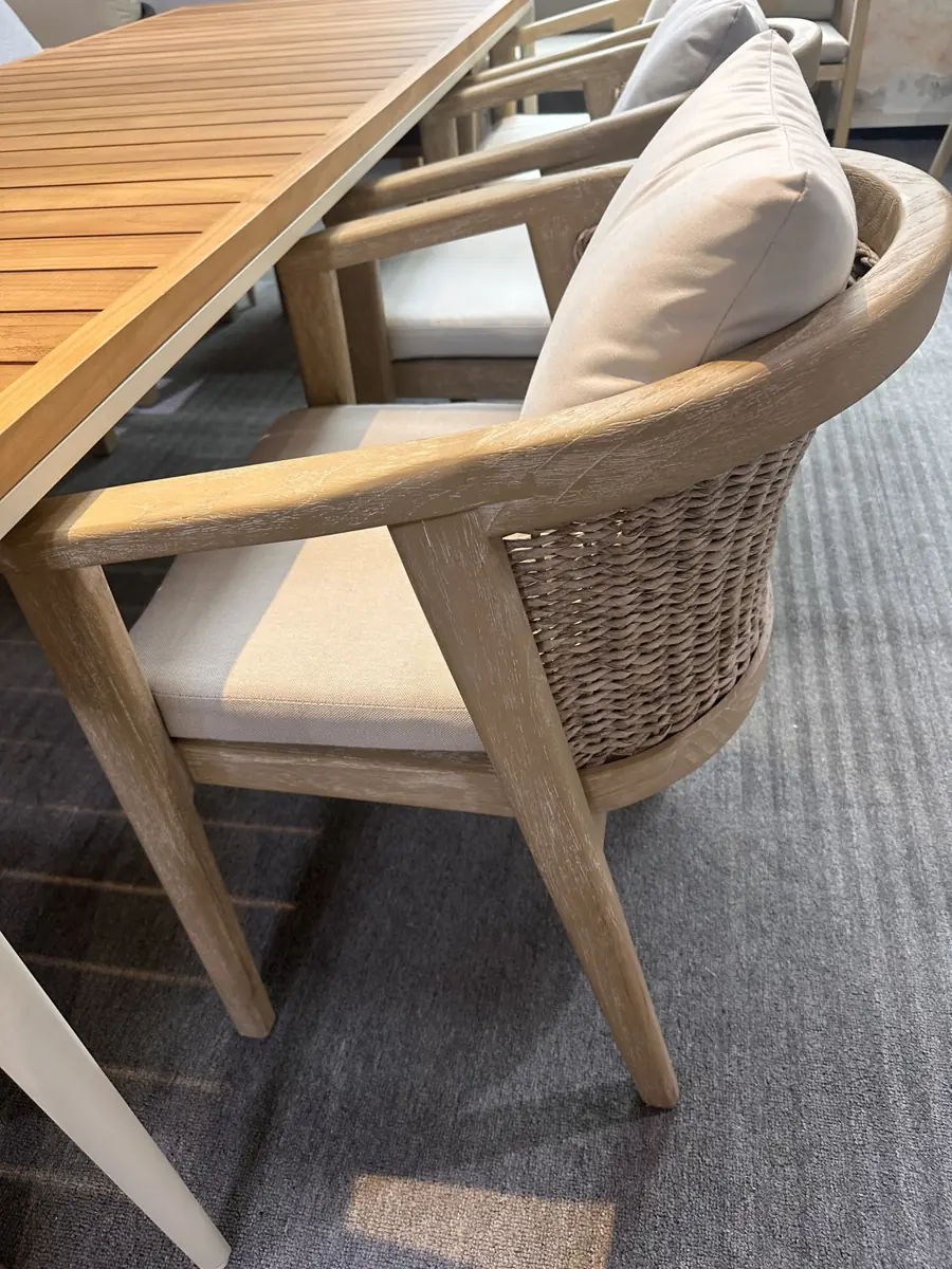 Whitewashed wood and woven dining chair